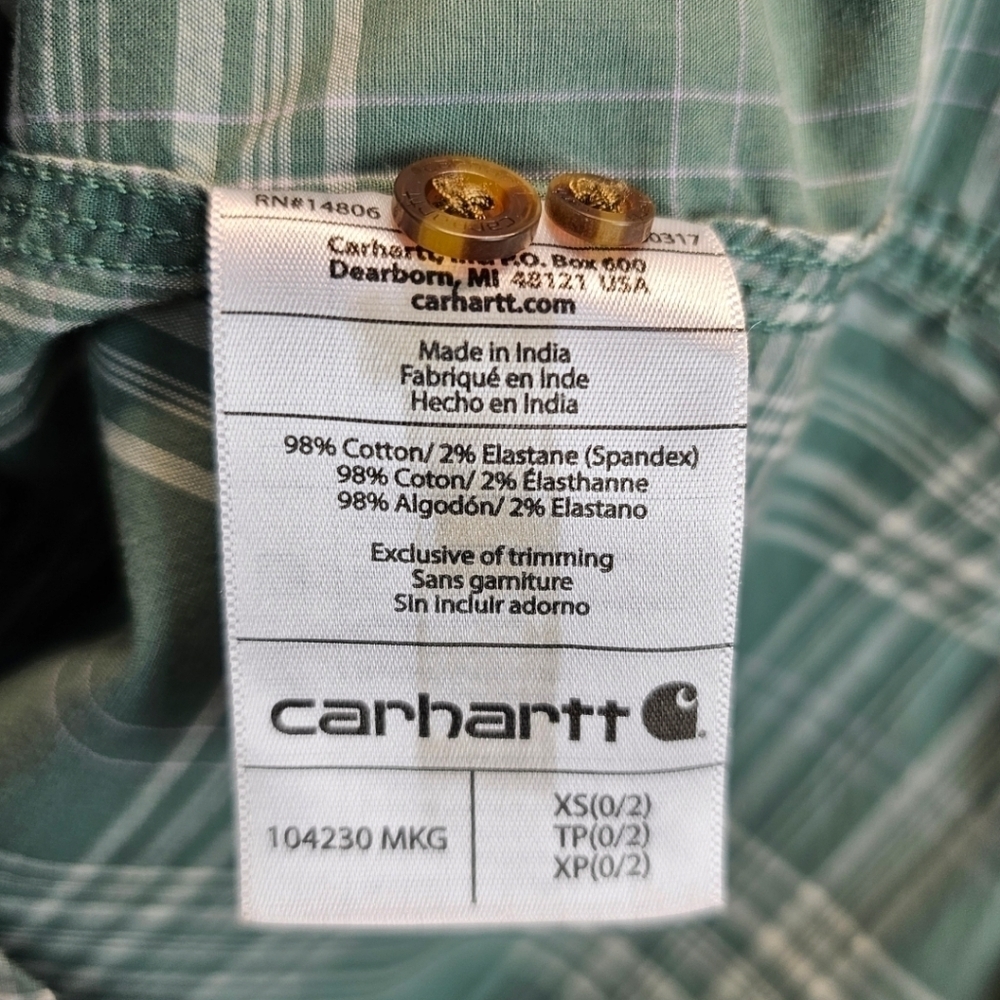 Carhartt Women's Rugged Flex Slightly Fitted Long Sleeve Plaid Shirt Sz XS Green - Picture 13 of 14